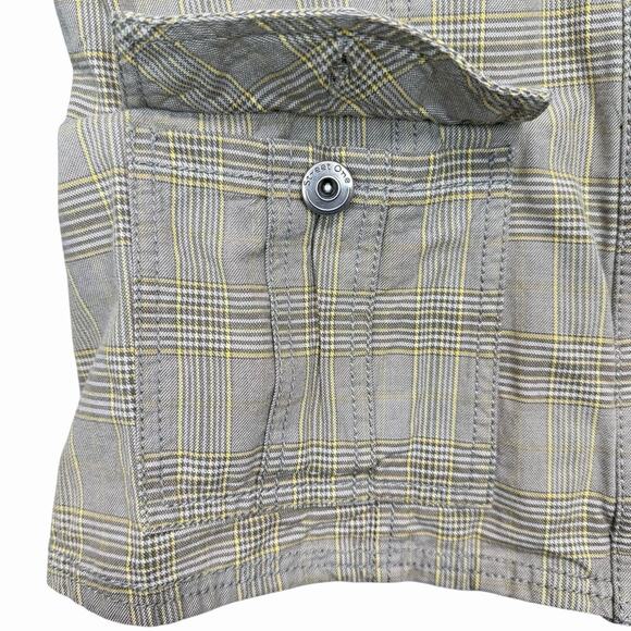 Street One Womens Plaid Military Jacket Sz L Olive Green Yellow Utility Unlined - Picture 11 of 12
